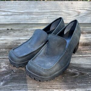 Gianni Bini womens leather upper lug sole chunky retro 90’s loafers black 8.5